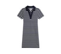 Polokleid TOMMY HILFIGER "SLIM OPEN NK POLO DRESS SS", Damen, Gr. XS (34), N-Gr, breton stripe schwarz night, ecru, Jersey, Obermaterial: 96% Baumwolle, 4% Elasthan, gestreift, figurbetont, V-Ausschni