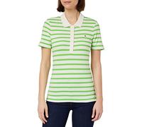 Tommy Hilfiger Damen Poloshirt Kurzarm 1985 Slim Pique Slim Fit, Weiß (Breton Stripes W White/Spring Lime), M