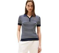 Tommy Hilfiger Damen Poloshirt Kurzarm Cable Sweater mit Knopfleiste, Mehrfarbig (Dark Night Navy/Ivory Silk STP), XXL