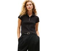 Tommy Hilfiger Damen Poloshirt Kurzarm Gold Button Slim mit Stretch, Schwarz (Black), L