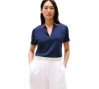 Tommy Hilfiger Damen Poloshirt Kurzarm Lyocell Tipping Open ohne Knopfleiste, Blau (Dark Night Navy), XS
