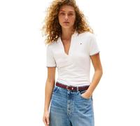 Tommy Hilfiger Damen Poloshirt Kurzarm Open Slim Fit, Weiß (Ecru), XXL