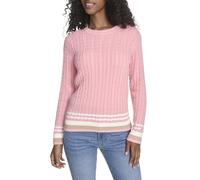 Tommy Hilfiger Damen-Pullover aus Baumwolle mit Rundhalsausschnitt und Zopfmuster, English Rose Multi, Groß