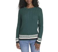 Tommy Hilfiger Damen-Pullover aus Baumwolle mit Rundhalsausschnitt und Zopfmuster, Forest Multi, Klein