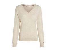 Tommy Hilfiger Strickpullover aus Wolle mit V-Ausschnitt in Beige, Größe S