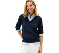 Tommy Hilfiger Damen Pullover Cable Fine mit V-Ausschnitt, Blau (Dark Night Navy), XXL