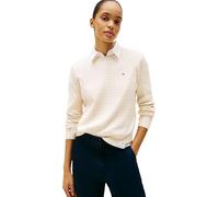 Tommy Hilfiger Damen Pullover Cable Fine Zopfstrick, Beige (Heather Ivory Petal), S