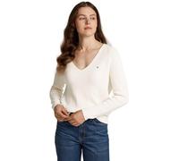 Tommy Hilfiger Damen Pullover Cardi Fine V-Ausschnitt, Elfenbein (Ivory Petal), XXS