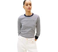 Rundhalspullover TOMMY HILFIGER "CO JERSEY STITCH LS C-NK SWT", Damen, Gr. XXL(44), blau (bretton stripe schwarz night navy), Strick, Obermaterial: 67% Baumwolle, 33% Polyamid, gestreift, normal hüftl