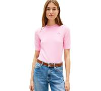 Kurzarmpullover TOMMY HILFIGER "CO JERSEY FINE GG C-NK SS SWT", Damen, Gr. L (42/44), rose petal, Feinstrick, Obermaterial: 67% Baumwolle, 33% Polyamid, unifarben, regular fit normal, Rundhals, einges