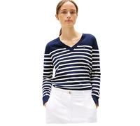 Tommy Hilfiger Damen Pullover Jersey Stitch V-Neck Strickpullover, Mehrfarbig (Her STP Dark Night Navy/Country Iv), S