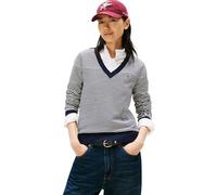 Tommy Hilfiger Damen Pullover Jersey V-Neck Strickpullover, Mehrfarbig (Bretton Stripe Dark Night Navy), 3XL