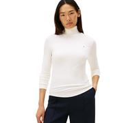 Langarmshirt TOMMY HILFIGER "SLIM 5X2 RIB ROLL-NK LS", Damen, Gr. M (38), ivory silk, Rippware, Obermaterial: 95% Viskose, 5% Elasthan, unifarben, Basic, schmal hüftlang, Langarm abgesteppte Kante, Sh