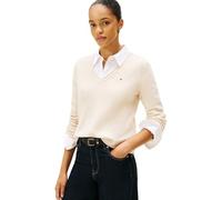 Strickpullover TOMMY HILFIGER "SOFT WOOL V-NK SWEATER", Damen, Gr. XXL (44), heather oatmilk, Strick, Obermaterial: 100% Wolle, unifarben, normal, V-Ausschnitt, Bündchen, Pullover Strickpullover, aus