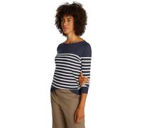 Strickpullover TOMMY HILFIGER "CO JERSEY STITCH BOAT-NK SWEATER", Damen, Gr. XS (34), schwarz night navy, ivory petal stp, Strick, Obermaterial: 67% Baumwolle, 33% Polyamid, gestreift, casual, Basic h