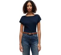 Kurzarmshirt TOMMY HILFIGER "GOLD BTN CAP-SLV BOAT-NK TEE", Damen, Gr. XL (46), blau (schwarz night navy), Single Jersey, Obermaterial: 100% Baumwolle, unifarben, regular fit normal, U-Boot-Ausschnitt