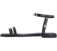 Tommy Hilfiger Damen Sandalen Flat Stitching aus Leder, Schwarz (Black), 40