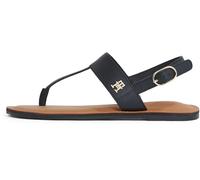 Riemchensandale TOMMY HILFIGER "LEATHER THONG SANDAL", Damen, Gr. 40, schwarz, Leder, modisch, Schuhe, Sandalette, Sommerschuh, Flats mit Zehensteg (23110137-40) schwarz