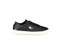 Plateausneaker TOMMY JEANS "TJW LIGHTWEIGHT COURT SNEAKER", Damen, Gr. 39, schwarz, Leder, unifarben mit Farbeinsatz, sportlich, Schuhe, Freizeitschuh, Halbschuh, Schnürschuh mit plakativer Logoflag (