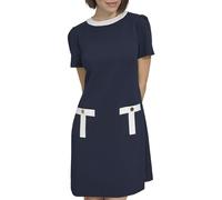 Tommy Hilfiger Damen Scuba-Kreppstoff, Logo, Emaille, Druckknöpfe mit Taschen Kleid, Sky Captain/Elfenbein, 32