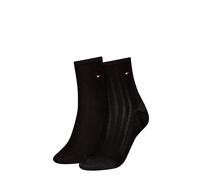Kurzsocken TOMMY HILFIGER "TH WOMEN SHORT SOCK 2P SHINE", Damen, Gr. 35-38, schwarz, Materialmix, unifarben, Socken, mit feinem Rippendetail (71738865-35) schwarz