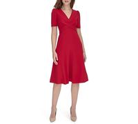 Tommy Hilfiger Damen Short Sleeve Criss Cross Waist Fit and Flare Dress Kleid, Deep Scarlet, 36