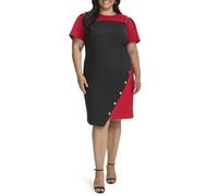 Tommy Hilfiger Damen Short Sleeve Studded Asymmetrical Hem Scuba Crepe Sheath Dress Kleid, Schwarz/Scarlet, 46 Mehr
