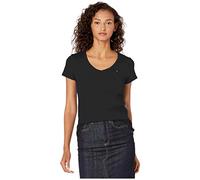 Tommy Hilfiger Damen Short Sleeve Tops-Cotton for Women with V-Neckline and Logo Detail T-Shirt, Schwarz, Mittel