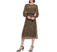 Tommy Hilfiger Damen Sintched Waist Midi Dress Kleid, Schwarz/Sonnenblume, 40