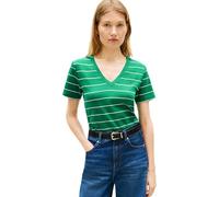 Tommy Hilfiger Damen T-Shirt Kurzarm New Slim Cody mit V-Ausschnitt, Grün (Fine STP Courtside Green/Ecru), M