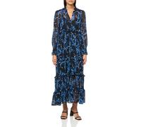 Tommy Hilfiger Damen Smocked Neck and Cuffs Tiered Skirt Long Sleeves Maxi Dress Kleid, Schwarz/Blau, 42