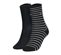 Tommy Hilfiger Damensocken 2er-Pack - Uni & Ringel, Baumwollmischung, Schwarz, Gr. 35-38
