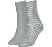 TOMMY HILFIGER Damensocken Doppelpack Uni/Ringel grau Größe 39-42