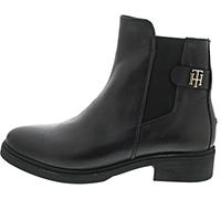 Tommy Hilfiger Damen Stiefeletten TH Leather Flat Boot aus Leder, Schwarz (Black), 41 EU