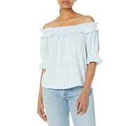 Tommy Hilfiger Damen Streifen Rüschen Schulterfrei Casual, Blau/Weiß, Groß