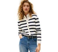 Strickjacke TOMMY HILFIGER "CO CABLE MID GG C-NK LS CARDI", Damen, Gr. XL (42), beige (ivory silk, schwarz night navy stp), Strick, Obermaterial: 100% Baumwolle, gestreift, regular fit normal, Rundhal