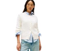 Tommy Hilfiger Damen Strickjacke Cardigan Co Cable Mid Slim Fit, Weiß (Ivory Silk), XXS