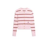 Strickjacke TOMMY HILFIGER "CO FULL NEEDLE C-NK CARDI", Damen, Gr. XS (34), pink, ivory, liberty rot stp, Strick, Obermaterial: 100% Baumwolle, gestreift, bequem, Rundhals, Strickjacken Strickjacke, m