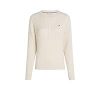 Tommy Hilfiger Damen Strickpullover aus Baumwolle mit Zopfmuster Regular Fit, kitt, Gr. M