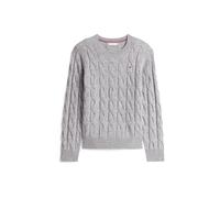 Tommy Hilfiger Damen Strickpullover aus Wolle mit Zopfmuster, grau, Gr. XS