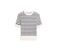 Kurzarmpullover TOMMY HILFIGER "CO JERSEY FINE GG C-NK SS SWT", Damen, Gr. XS (34), ivory petal, schwarz n navy stp, Feinstrick, Obermaterial: 67% Baumwolle, 33% Polyamid, gestreift, regular fit norma