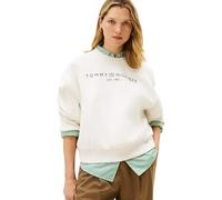 Sweatshirt TOMMY HILFIGER "CORP LOGO MDRN SWTSRT", Damen, Gr. XXXL(46), ecru heather, Sweatware, Obermaterial: 63% Baumwolle, 37% Polyester, bedruckt, meliert, regular fit normal, Rundhals, Rippbündch