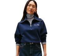 Sweatshirt TOMMY HILFIGER "CLASSIC SCRIPT FLEECE HALF-ZIP", Damen, Gr. XL (42), blau (schwarz night navy), Sweatware, Obermaterial: 77% Baumwolle, 23% Polyester, unifarben, casual, normal, hoch geschl