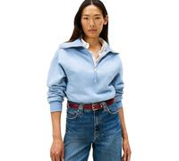 Tommy Hilfiger Damen Sweatshirt mit Reißverschluss Classic Script Fleece Half-Zip, Blau (Brisk Blue Heather), M