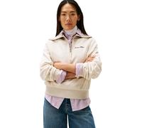 Sweatshirt TOMMY HILFIGER "CLASSIC SCRIPT FLEECE HALF-ZIP", Damen, Gr. L (40), heather oatmilk, Sweatware, Obermaterial: 77% Baumwolle, 23% Polyester, meliert, casual, normal, hoch geschlossener Aussc