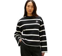 Sweatshirt TOMMY HILFIGER "TH SCRIPT MDRN TERRY SWTSHRT", Damen, Gr. S (36), schwarz, calico stp, Sweatware, Obermaterial: 83% Baumwolle, 13% Polyester, 4% Elasthan, gestreift, regular fit normal, Run