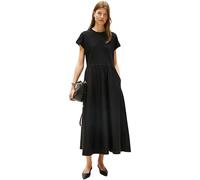 A-Linien-Kleid TOMMY HILFIGER "MODERN CODY MIDI MIX F&F DRS", Damen, Gr. XS (34), N-Gr, schwarz, Web, Obermaterial: 97% Baumwolle, 3% Elasthan, unifarben, casual, regular fit, Rundhals, Kurzarm, Kleid