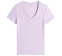 Tommy Hilfiger Damen-T-Shirt, kurzärmelig, V-Ausschnitt, solide Baumwolle, Flieder Spring Heather, Mittel