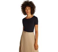 Rundhalsshirt TOMMY HILFIGER "SLIM 5X2 RIB O-NK SS", Damen, Gr. XL (42), schwarz, Feinstrick, Obermaterial: 95% Viskose, 5% Elasthan, unifarben, Basic, slim fit hüftlang, Rundhals, Kurzarm eingesetzt