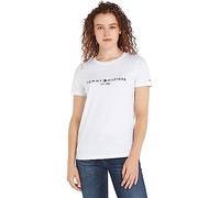Rundhalsshirt TOMMY HILFIGER "HERITAGE C-NK REG TEE" Gr. XS (34), weiß (white) Damen Shirts Jersey mit gesticktem Tommy Hilfiger Linear Logo-Schriftzug (19160306-XS)